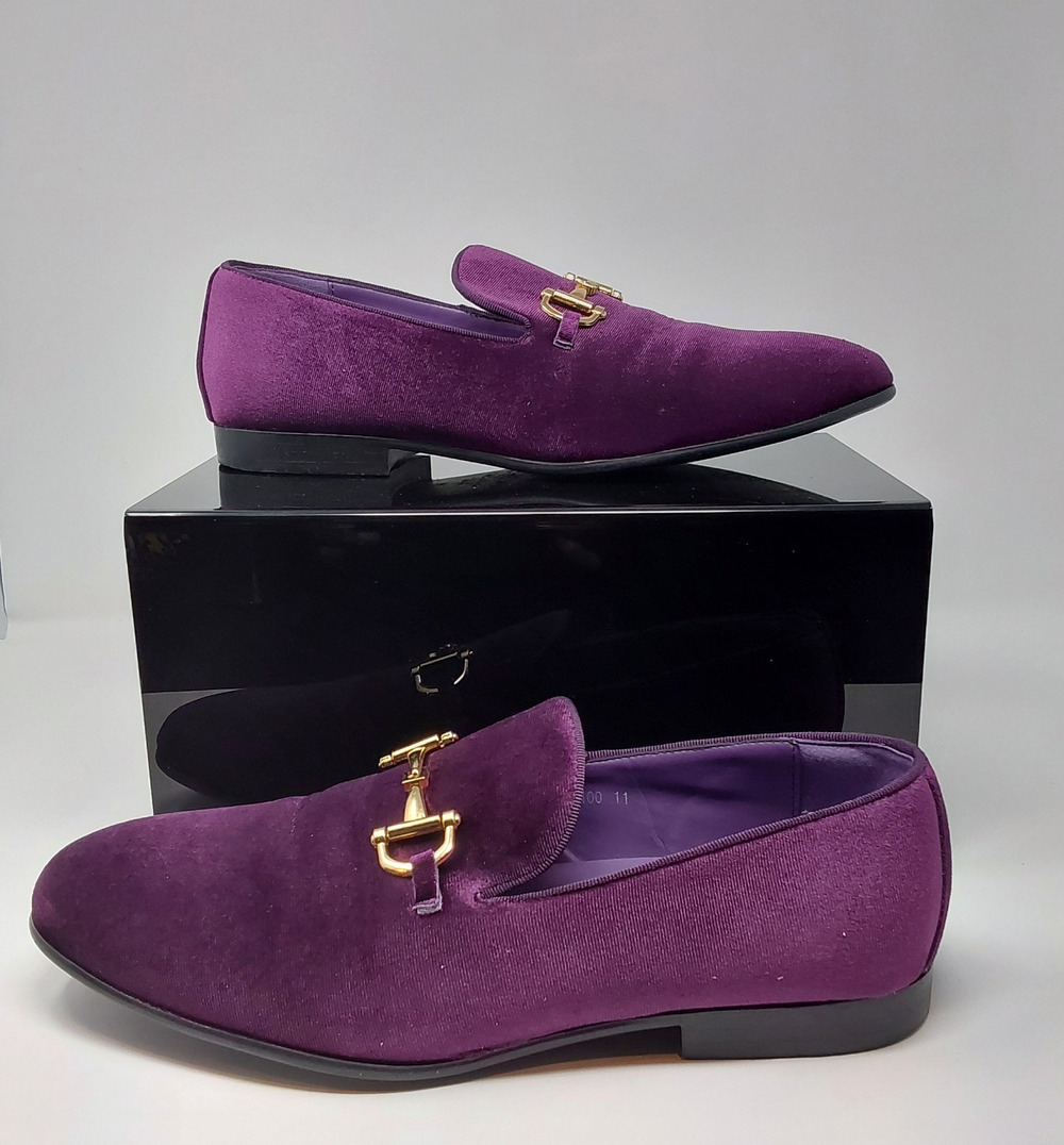 Royal Shoes LF-9100 Purple Velvet Horsebit Loafers Gold Bit Men's Size 11